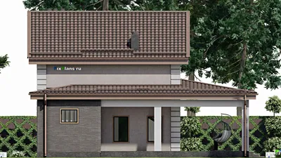 Проект дома с мансардой 9 на 13, площадью 160 м² с террасой и 3 спальнями — фасад 4