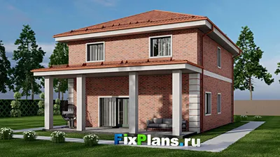 Проект двухэтажного дома 10 на 17, площадью 210 м² с террасой и 5 спальнями — фасад 2