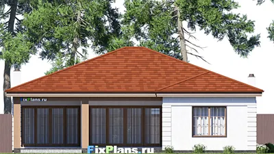 Проект одноэтажного дома 15 на 24, площадью 240 м² с террасой, гаражом на 2 машины и 4 спальнями (F-17270) — фасад 6