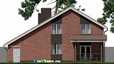 Проект дома с мансардой 11 на 14, площадью 180 м² с террасой, балконом, гаражом на 1 машину и 4 спальнями — фасад 4