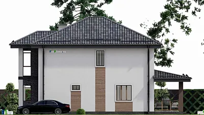 Проект двухэтажного дома 10 на 16, площадью 190 м² с террасой, балконом и 4 спальнями — фасад 5