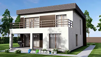 Проект двухэтажного дома 12 на 17, площадью 290 м² с террасой, балконом и 3 спальнями — фасад 2