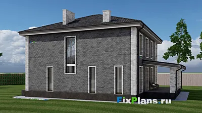 Проект двухэтажного дома 11 на 13, площадью 250 м² с террасой, балконом и 4 спальнями — фасад 2