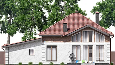 Проект дома с мансардой 19 на 20, площадью 270 м² с террасой, гаражом на 2 машины и 4 спальнями — фасад 6