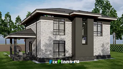 Проект двухэтажного дома 13 на 14, площадью 270 м² с террасой, балконом и 5 спальнями (F-1907) — фасад 2