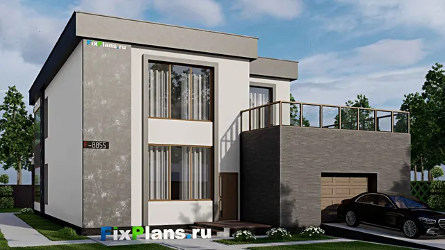 Проект двухэтажного дома 14 на 24, площадью 440 м² с террасой, балконом, гаражом на 2 машины и 6 спальнями