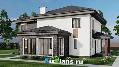 Проект двухэтажного дома 15 на 17, площадью 230 м² с террасой и 5 спальнями — фасад 2
