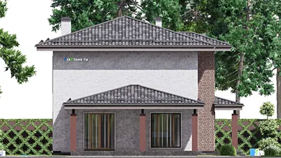 Проект двухэтажного дома 13 на 20, площадью 240 м² с террасой, гаражом на 1 машину и 4 спальнями — фасад 4
