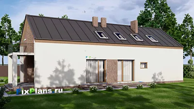 Проект дома с мансардой 11 на 24, площадью 320 м² с террасой, балконом, гаражом на 2 машины и 3 спальнями — фасад 2