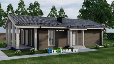 Проект одноэтажного дома 11 на 17, площадью 110 м² с террасой и 2 спальнями — фасад 2