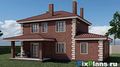Проект двухэтажного дома 10 на 14, площадью 170 м² с террасой, гаражом на 1 машину и 5 спальнями — фасад 2