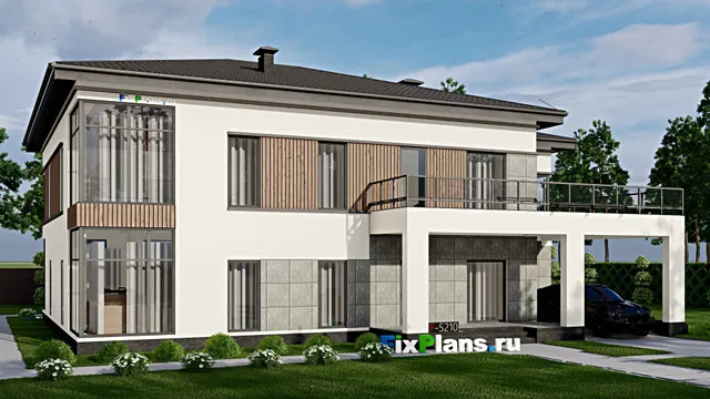 Проект двухэтажного дома 15 на 20, площадью 460 м² с балконом, гаражом на 1 машину, спортзалом и 1 спальнями