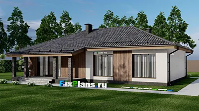 Проект одноэтажного дома 11 на 17, площадью 160 м² с террасой и 3 спальнями — фасад 2