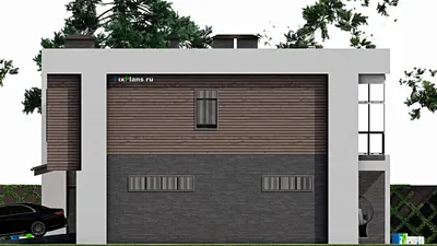 Проект двухэтажного дома 14 на 16, площадью 310 м² с террасой, балконом, гаражом на 1 машину и 4 спальнями — фасад 5