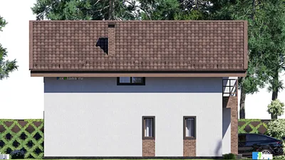 Проект дома с мансардой 11 на 12, площадью 150 м² с террасой и 2 спальнями — фасад 4