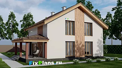 Проект дома с мансардой 13 на 15, площадью 200 м² с террасой и 3 спальнями — фасад 2