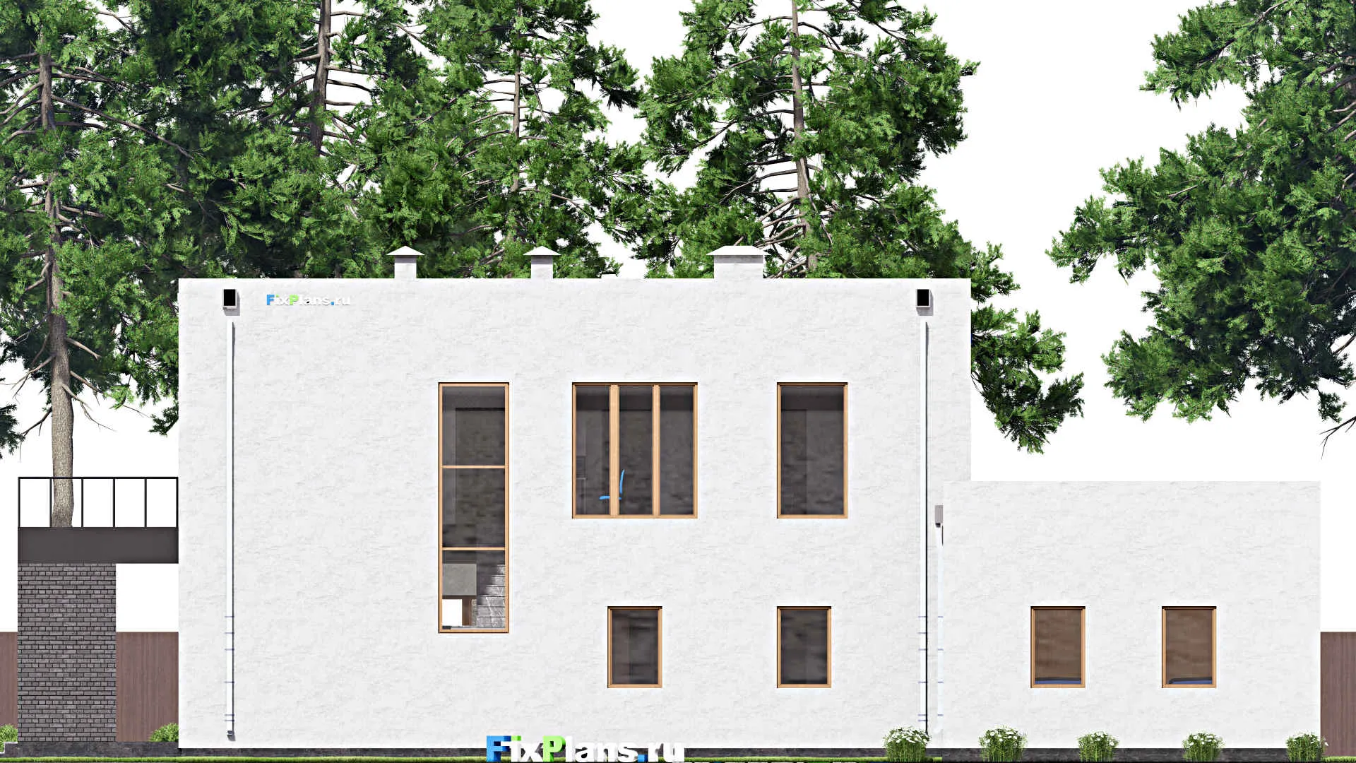 F-15254 - Проект двухэтажного дома 18 на 24, площадью 490 м² с террасой, балконом, гаражом на 2 машины и 6 спальнями