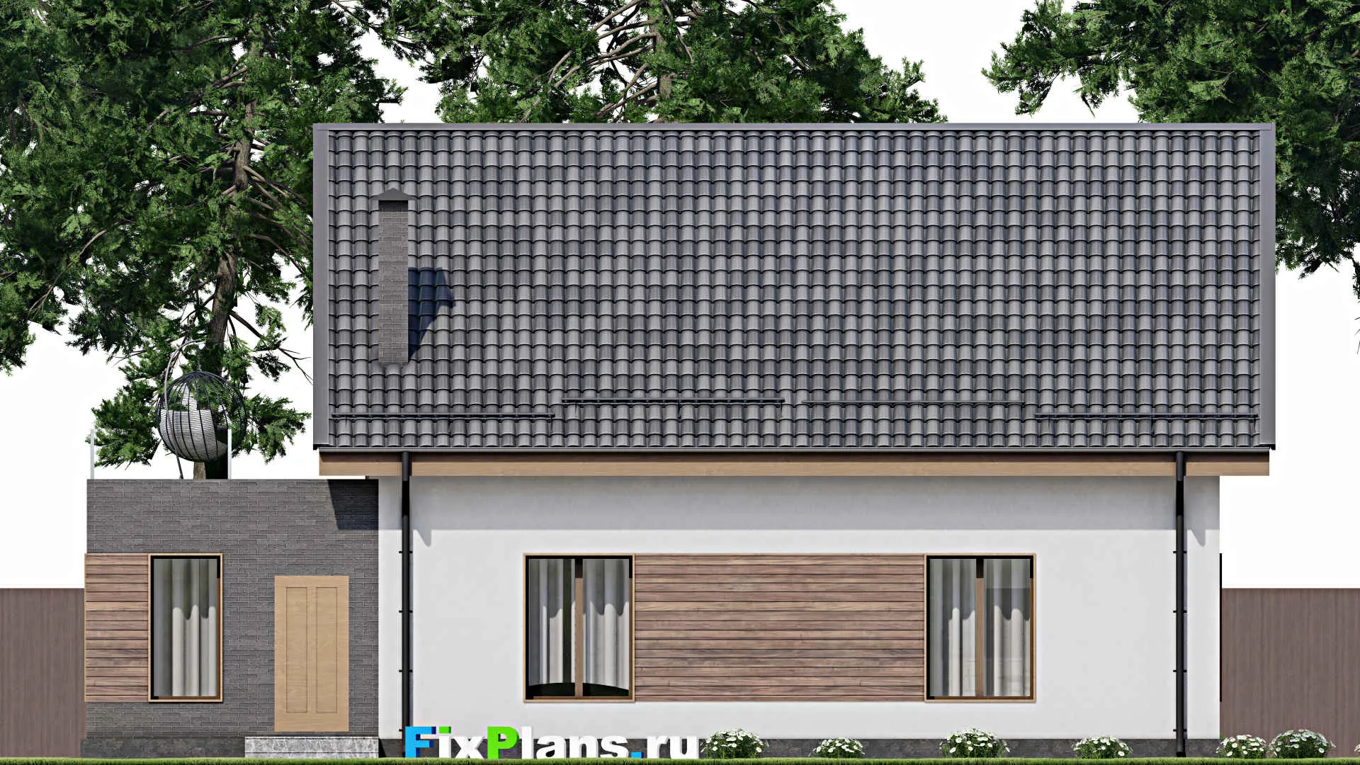 F-9530 - Проект дома с мансардой 14 на 16, площадью 260 м² с балконом, гаражом на 1 машину и 3 спальнями