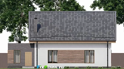 Проект дома с мансардой 14 на 16, площадью 260 м² с балконом, гаражом на 1 машину и 3 спальнями — фасад 6