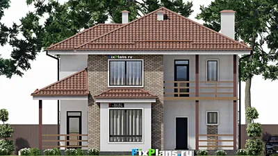 Проект двухэтажного дома 12 на 14, площадью 220 м² с террасой, балконом и 4 спальнями — фасад 3