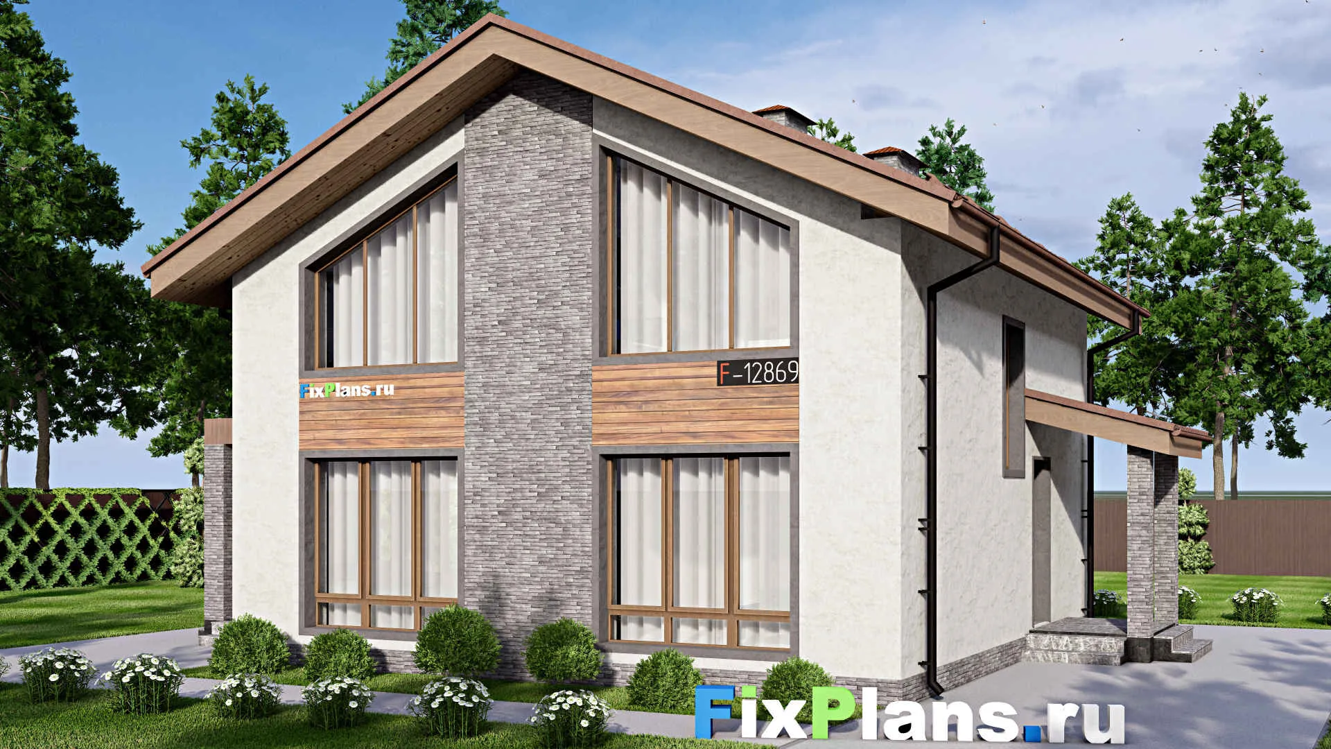 F-12869 - Проект дома с мансардой 10 на 14, площадью 160 м² с террасой, балконом и 4 спальнями