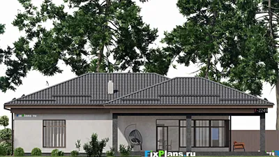 Проект одноэтажного дома 12 на 17, площадью 210 м² с террасой и 3 спальнями — фасад 3