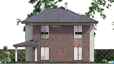 Проект двухэтажного дома 14 на 20, площадью 250 м² с террасой, баней, гаражом на 1 машину и 4 спальнями — фасад 5