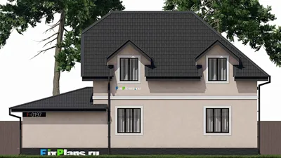 Проект дома с мансардой 11 на 15, площадью 160 м² с балконом, гаражом на 1 машину и 4 спальнями — фасад 4
