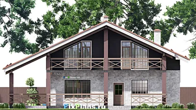 Проект дома с мансардой 13 на 17, площадью 260 м² с террасой, балконом и 4 спальнями — фасад 3