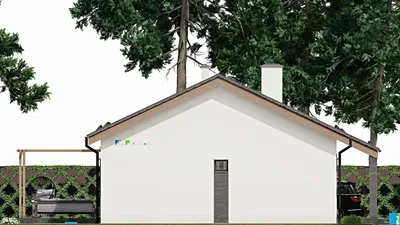 Проект одноэтажного дома 10 на 14, площадью 140 м² с террасой и 3 спальнями (F-5597) — фасад 4