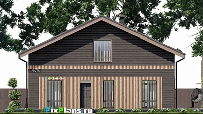 Проект дома с мансардой 16 на 17, площадью 280 м² с террасой и 4 спальнями — фасад 3