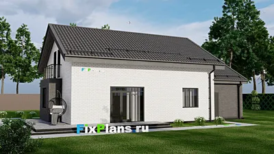 Проект дома с мансардой 9 на 17, площадью 210 м² с террасой, балконом, гаражом на 1 машину и 4 спальнями (F-2906) — фасад 2