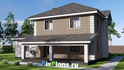 Проект двухэтажного дома 15 на 15, площадью 220 м² с террасой, гаражом на 1 машину и 4 спальнями — фасад 2