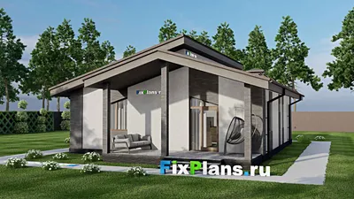 Проект одноэтажного дома 11 на 13, площадью 120 м² с террасой и 3 спальнями — фасад 2