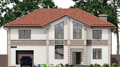 Проект двухэтажного дома 15 на 18, площадью 330 м² с террасой, балконом и 5 спальнями — фасад 3