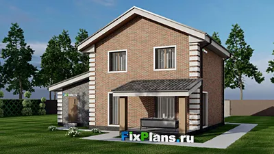 Проект двухэтажного дома 13 на 13, площадью 160 м² с террасой, гаражом на 1 машину и 4 спальнями — фасад 2