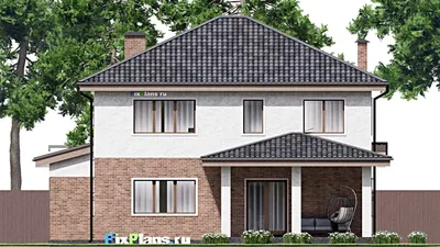 Проект двухэтажного дома 12 на 21, площадью 260 м² с террасой, гаражом на 2 машины и 5 спальнями — фасад 6
