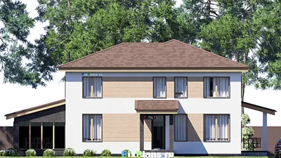 Проект двухэтажного дома 13 на 20, площадью 260 м² с террасой и 3 спальнями — фасад 3