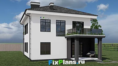 Проект двухэтажного дома 10 на 11, площадью 170 м² с террасой, балконом, гаражом на 1 машину и 4 спальнями — фасад 2