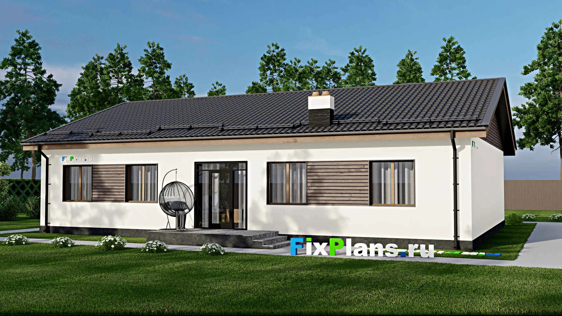 F-3113 - Проект одноэтажного дома 13 на 18, площадью 190 м² с террасой и 4 спальнями