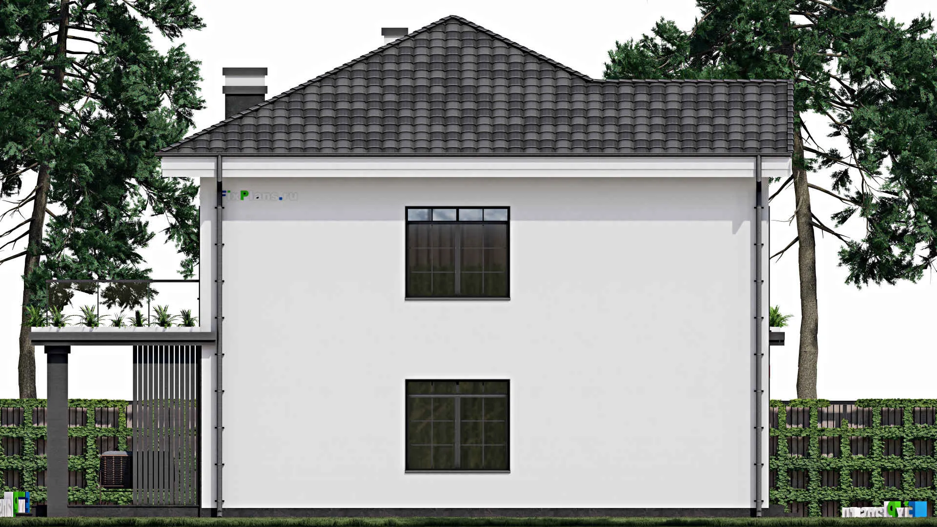 F-0782 - Проект двухэтажного дома 10 на 11, площадью 170 м² с террасой, балконом, гаражом на 1 машину и 4 спальнями