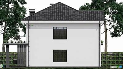 Проект двухэтажного дома 10 на 11, площадью 170 м² с террасой, балконом, гаражом на 1 машину и 4 спальнями — фасад 6