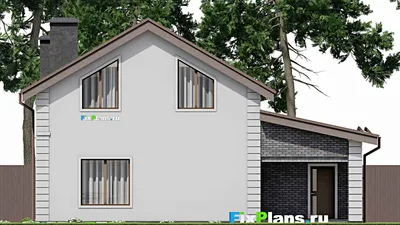Проект дома с мансардой 12 на 13, площадью 160 м² с террасой, гаражом на 1 машину и 4 спальнями — фасад 6