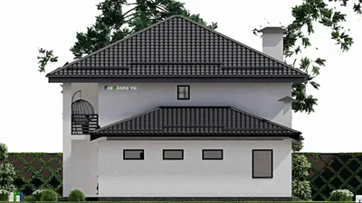 Проект двухэтажного дома 12 на 16, площадью 230 м² с террасой, балконом, гаражом на 1 машину и 6 спальнями — фасад 5
