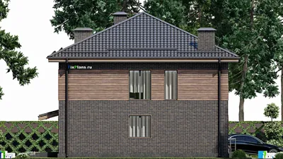 Проект двухэтажного дома 11 на 14, площадью 230 м² с балконом, гаражом на 1 машину и 4 спальнями — фасад 4