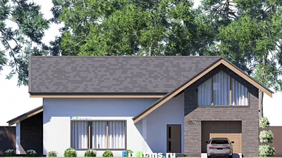 Проект дома с мансардой 11 на 18, площадью 250 м² с террасой, гаражом на 1 машину и 5 спальнями — фасад 3