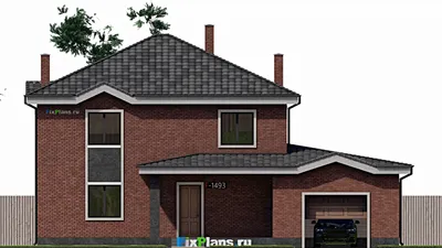 Проект двухэтажного дома 13 на 17, площадью 260 м² с террасой, баней, гаражом на 1 машину и 3 спальнями — фасад 3