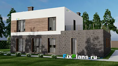 Проект двухэтажного дома 12 на 17, площадью 280 м² с балконом, баней, гаражом на 1 машину и 4 спальнями — фасад 2