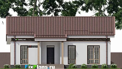 Проект одноэтажного дома 12 на 13, площадью 140 м² с террасой и 3 спальнями — фасад 3