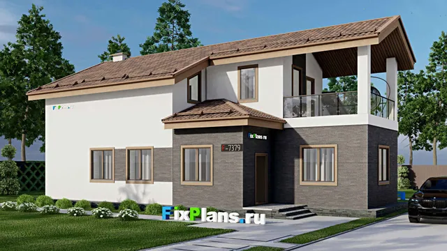 Проект дома с мансардой 11 на 17, площадью 180 м² с балконом и 3 спальнями